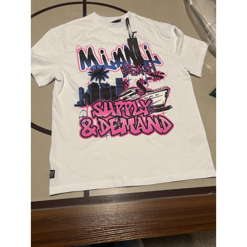 Supply & Demand Miami Beach Yacht Graphic Tee White Mens Small NWT Streetwear